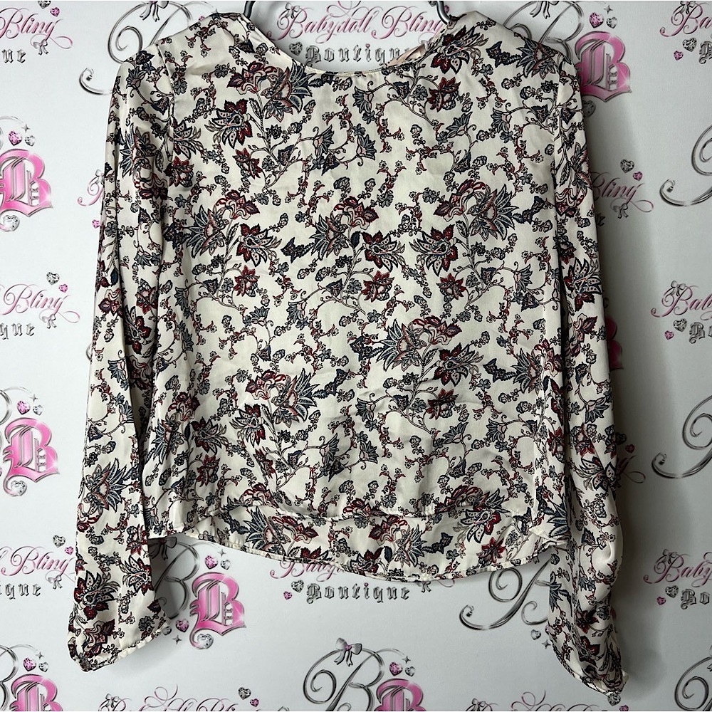 Philosophy blouse floral flowers Cream and Red Floral Blouse
